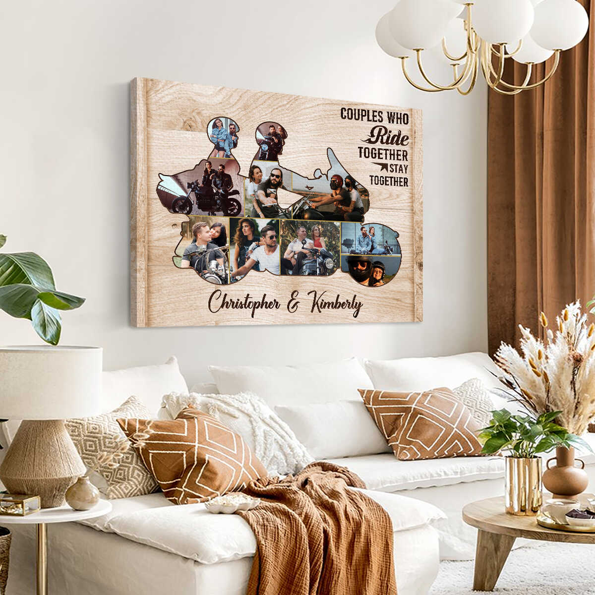 Personalized Motorcycle Couple Canvas, Custom Biker Couple Photo Collages - Image 5