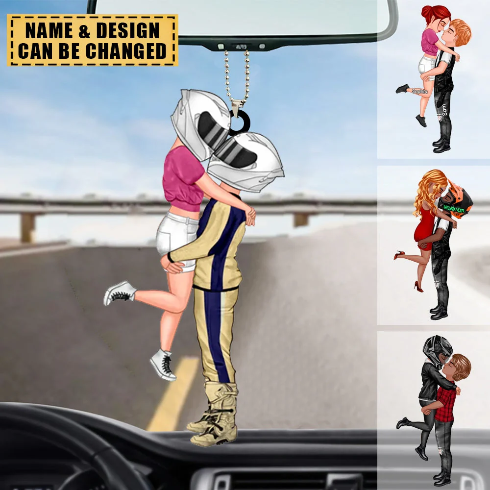 Personalized Motorcycle Kissing Doll Couple Ornament - Image 2
