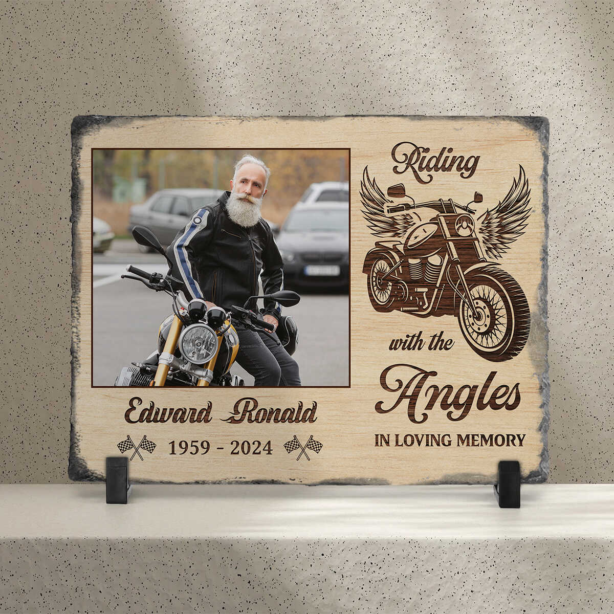 Personalized Motorcycle Memorial Stone Riding With The Angels Keepsake Gift - Image 4