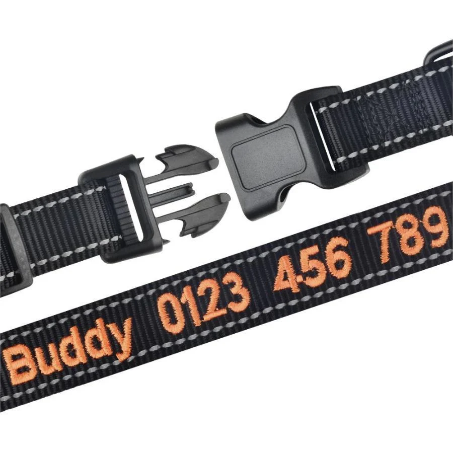 Personalized Multicolor Adjustable Reflective Strips Dog Collar with Embroidered Pet Name and Phone Number - Image 3