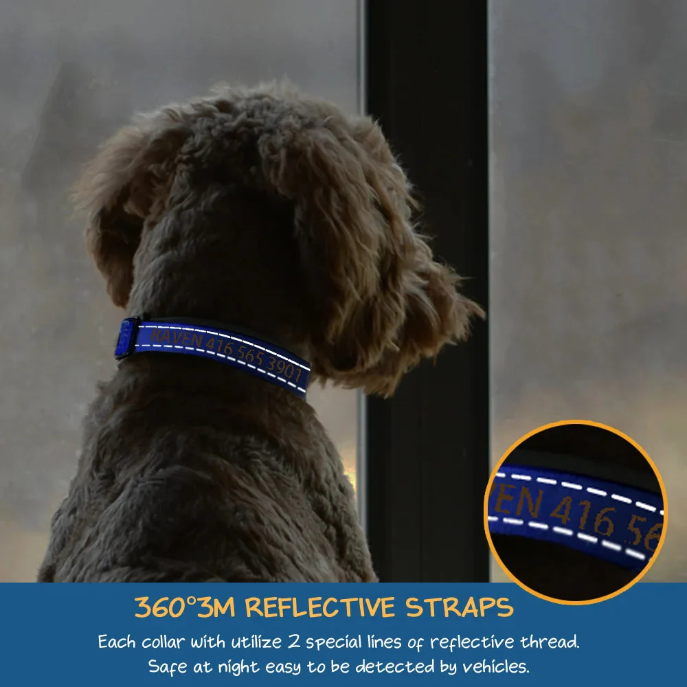 Personalized Multicolor Adjustable Reflective Strips Dog Collar with Embroidered Pet Name and Phone Number - Image 4