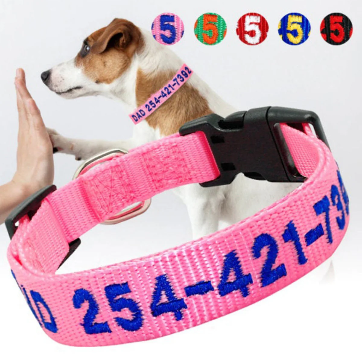 Personalized Multicolor Adjustable Reflective Strips Dog Collar with Embroidered Pet Name and Phone Number - Image 7