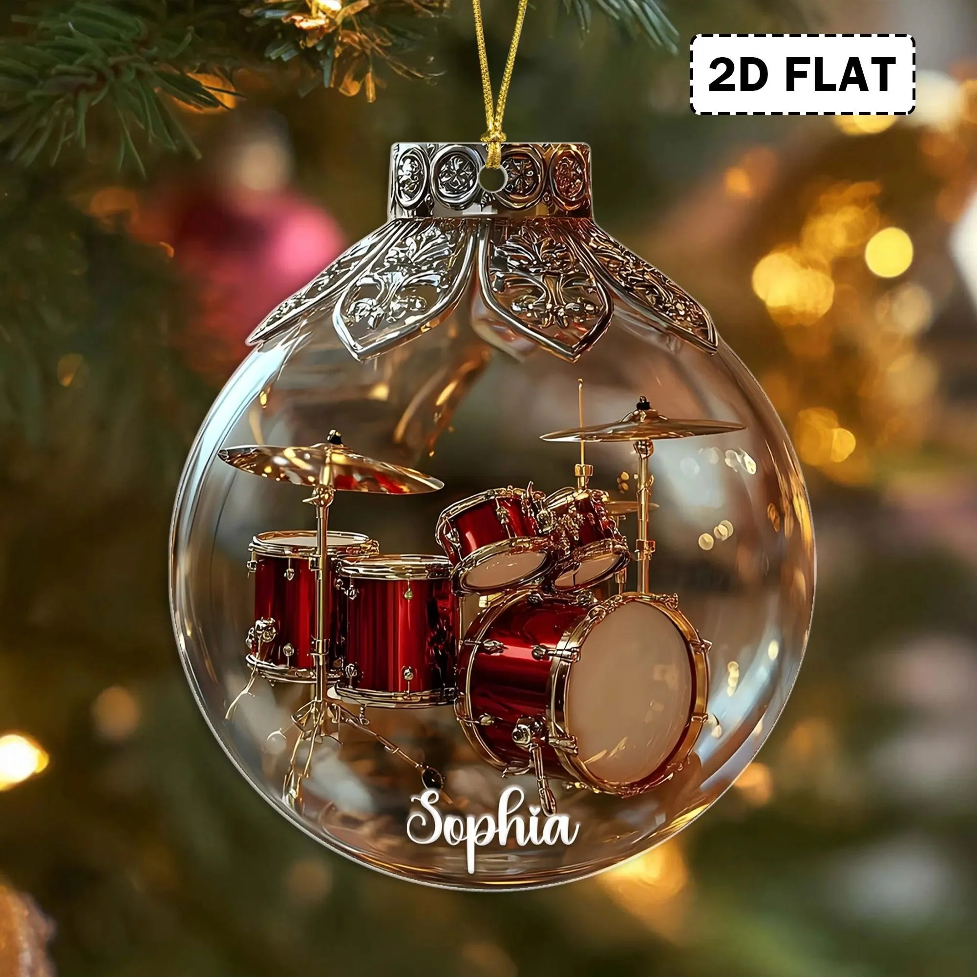Personalized Music Instruments Piano, Violin, Drum & Guitar Globe Ornament - Image 6