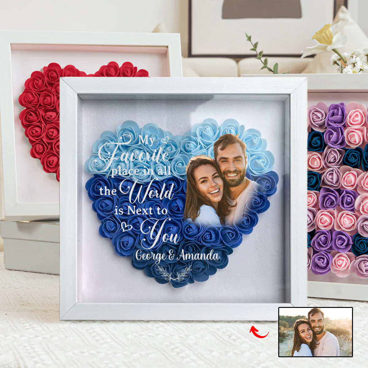 Personalized My Favorite Place In All The World Is Next To You Flower Shadow Box - Image 2