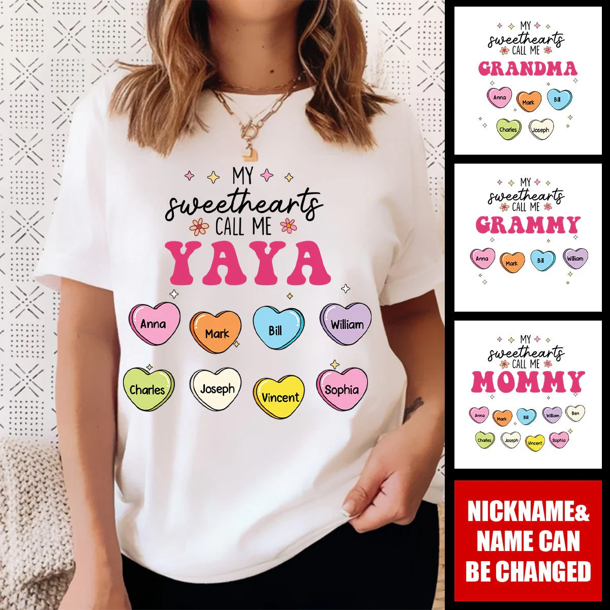 Personalized My Sweethearts Call Me Yaya Pure cotton T-shirt - Image 2