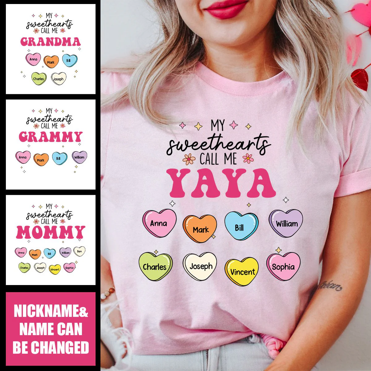 Personalized My Sweethearts Call Me Yaya Pure cotton T-shirt - Image 3