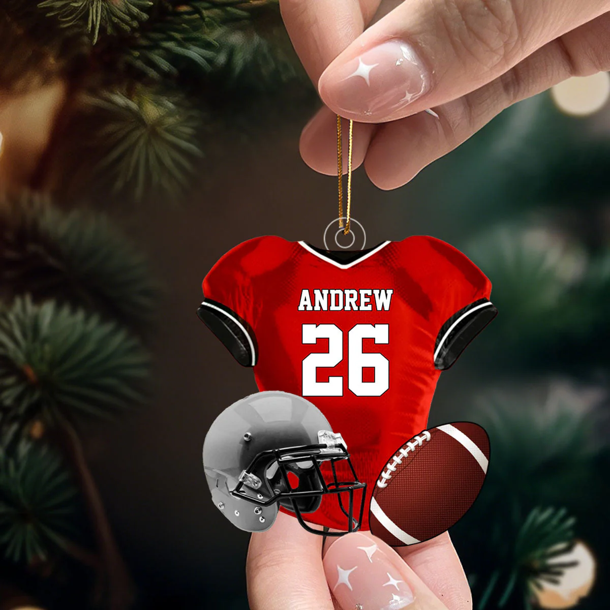 Personalized Name American Football Uniform Ornament, Football Helmet And Ball, Custom Name Ornament - Image 6