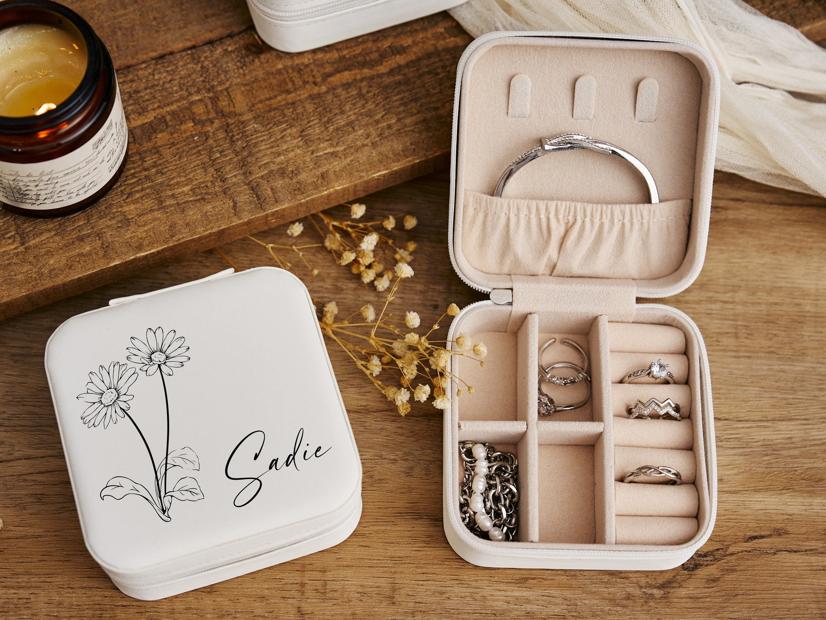 Personalized Name Birth Flower Jewelry Box - Image 2