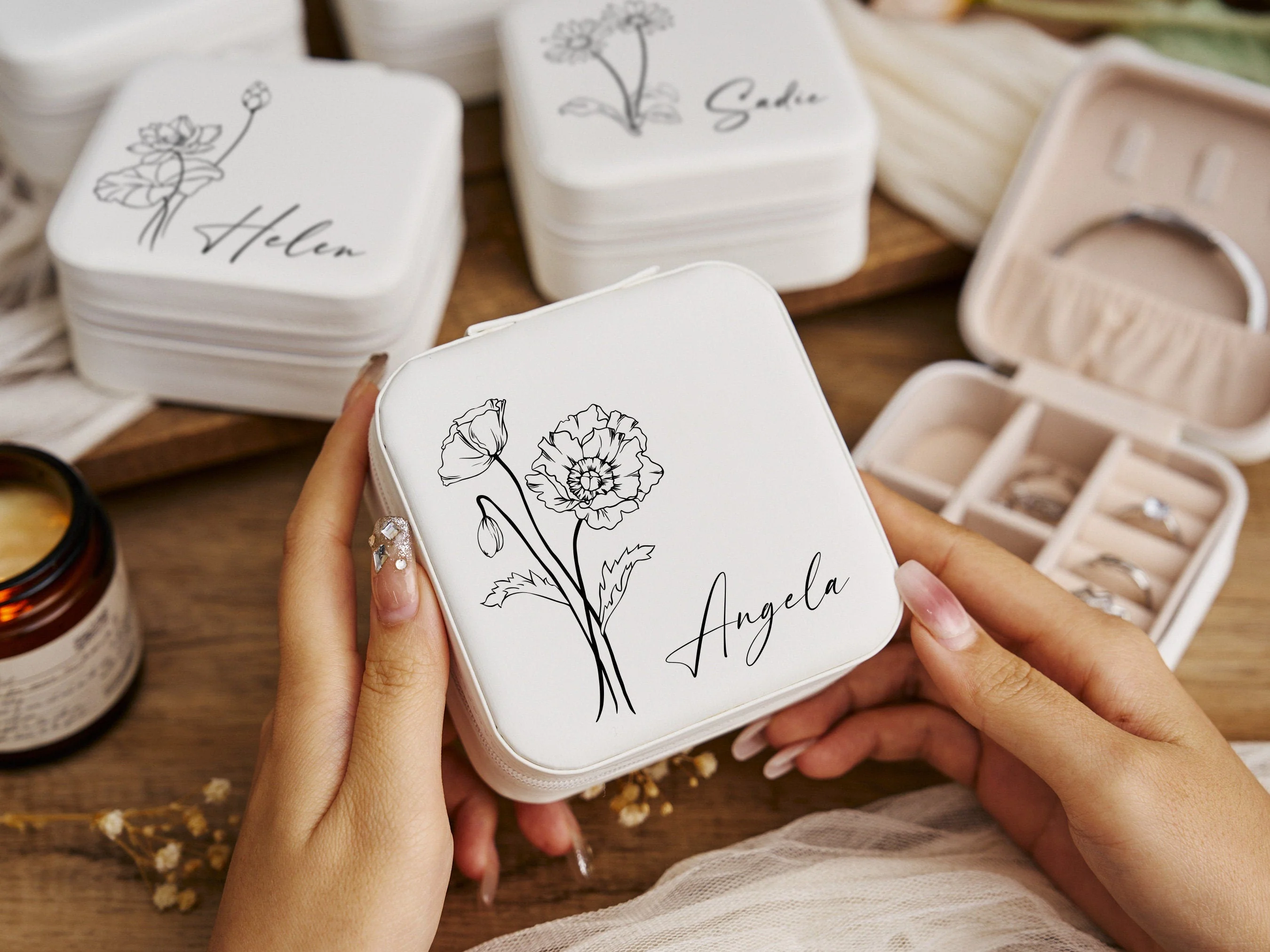 Personalized Name Birth Flower Jewelry Box - Image 3