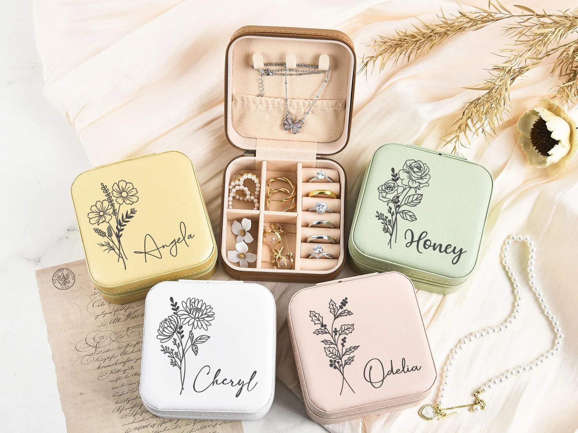 Personalized Name Birth Flower Jewelry Box - Image 6