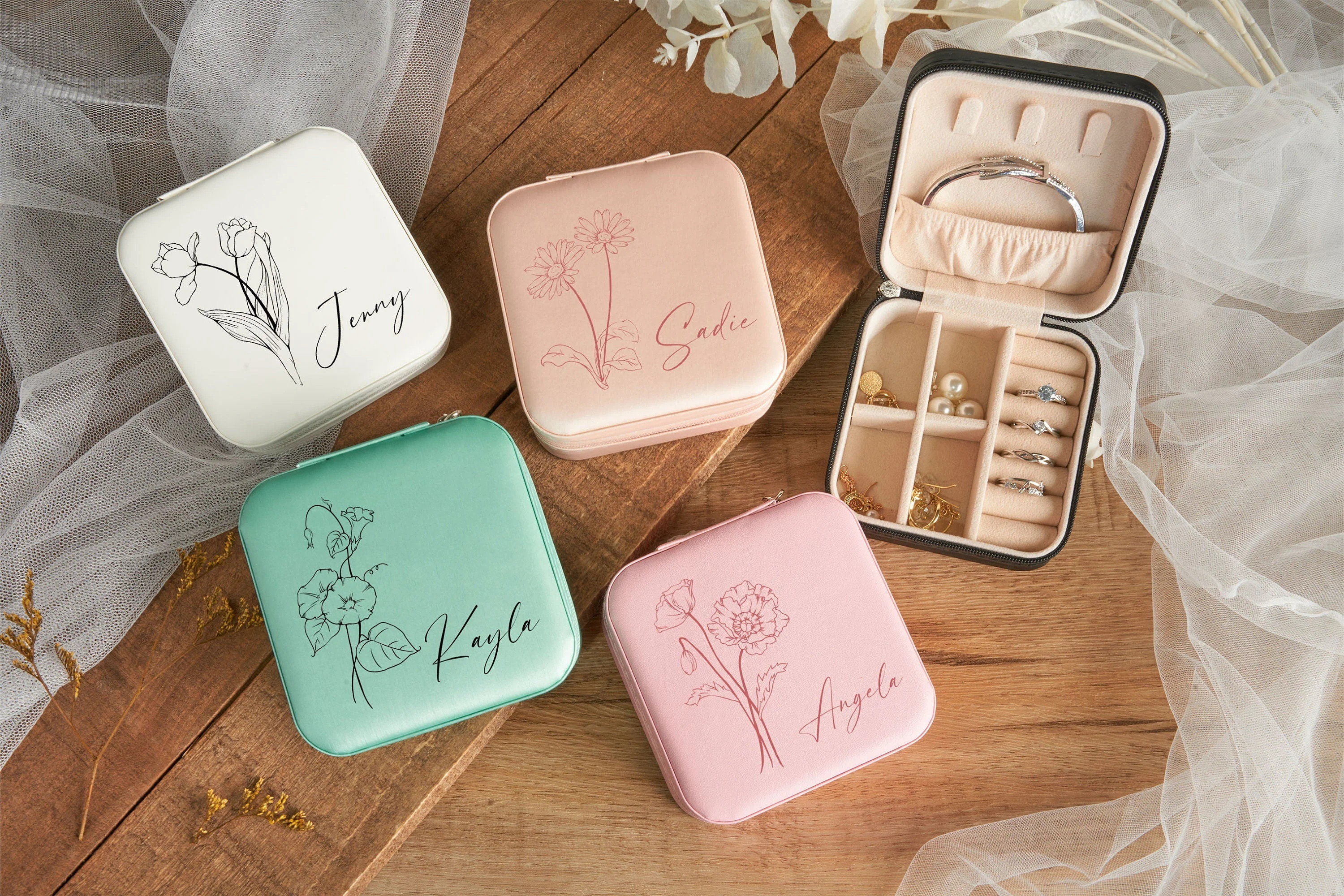 Personalized Name Birth Flower Jewelry Box - Image 7