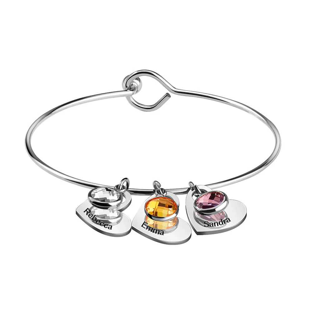 Personalized Name & Birthstone Family Bangle Heart Bracelet - For Mom/Grandma - Image 10