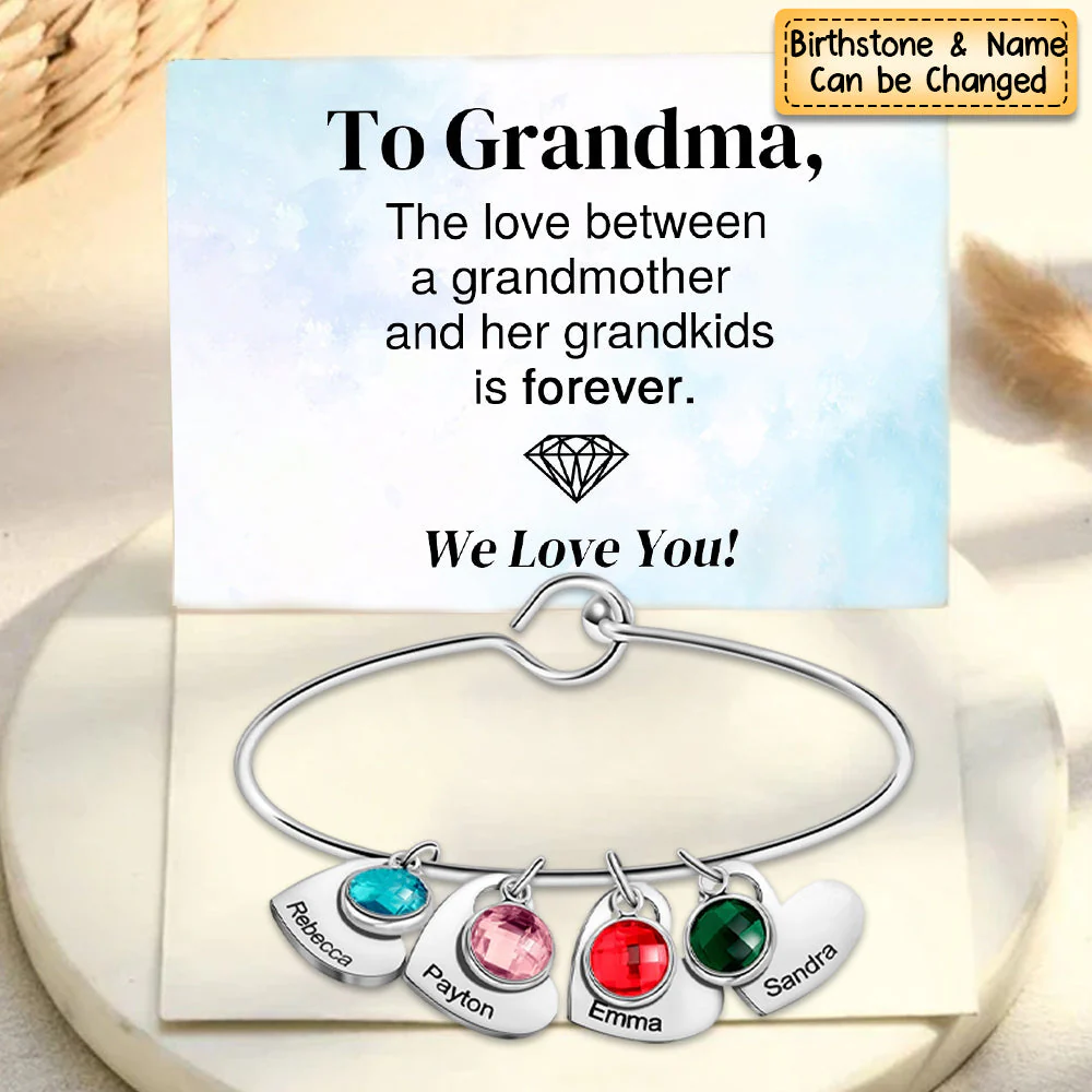 Personalized Name & Birthstone Family Bangle Heart Bracelet - For Mom/Grandma - Image 3