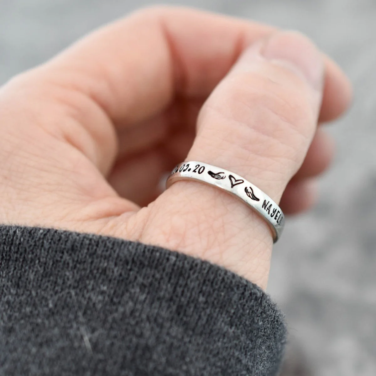 Personalized Name Date Wings Heart Memorial Stackable Ring - Image 3