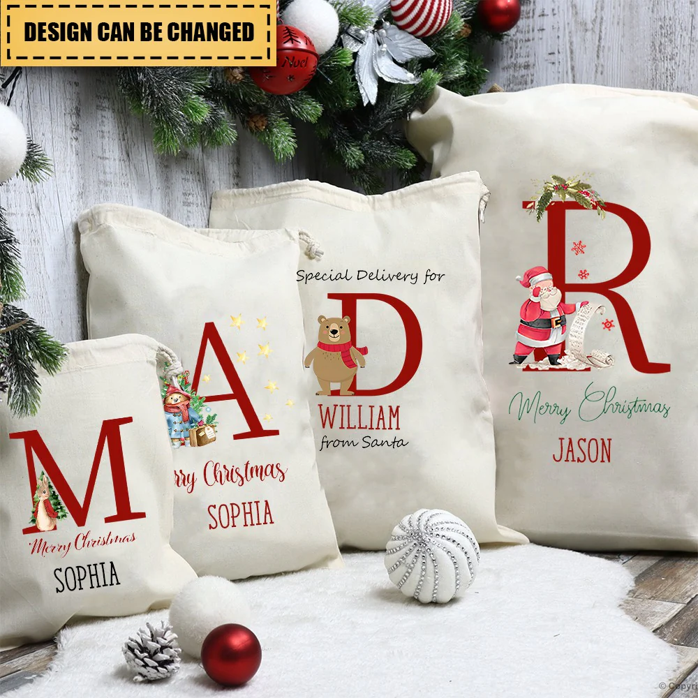 Personalized Name & Initial Christmas Gift Sack - Image 2