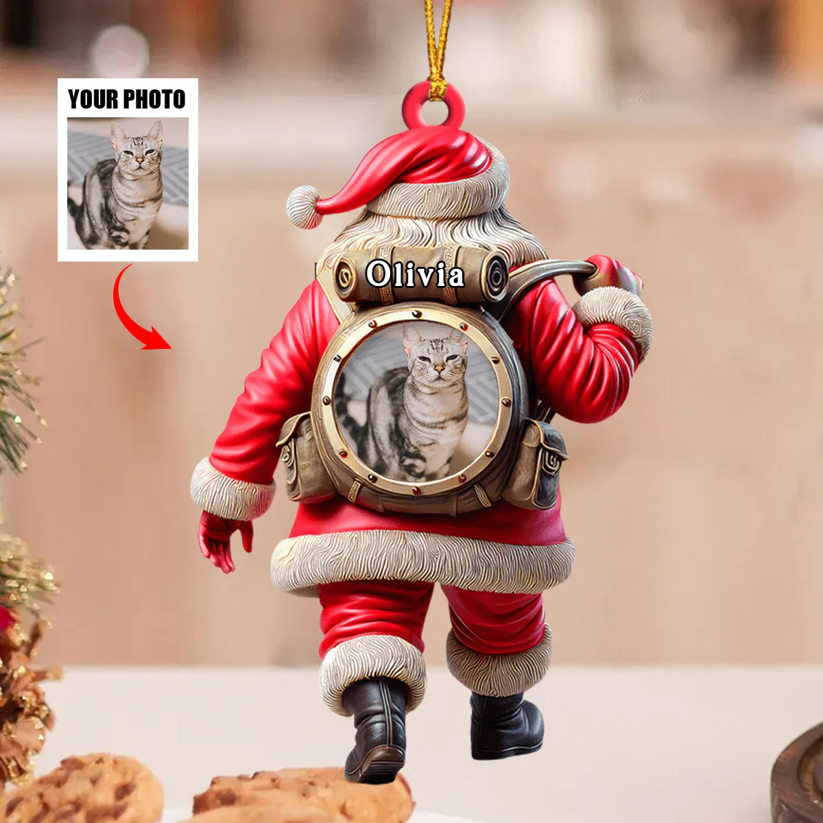 Personalized Name Santa and Pet Ornament Pet Lover Christmas Gift - Image 4