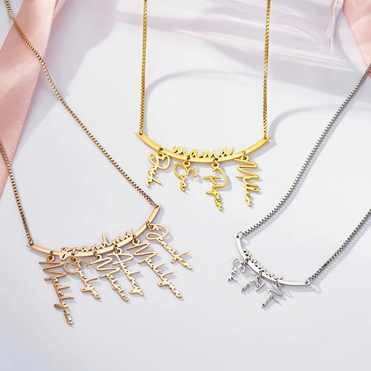 Personalized Names Hanging Grandma Mom Family Necklace with 1-7 Names - Image 4