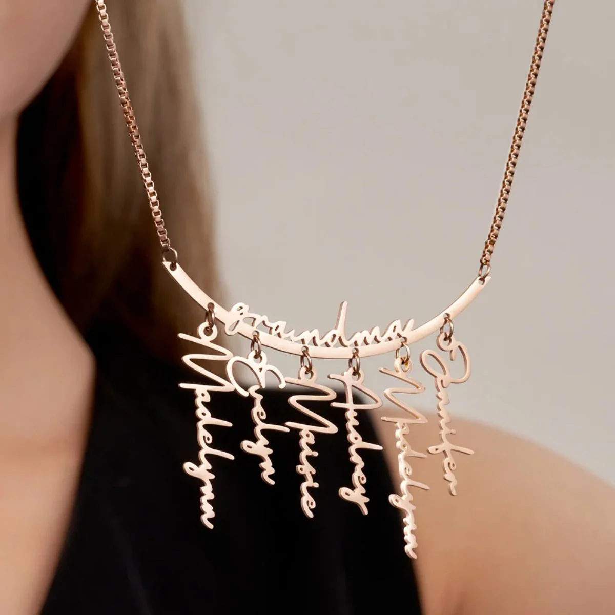 Personalized Names Hanging Grandma Mom Family Necklace with 1-7 Names - Image 5