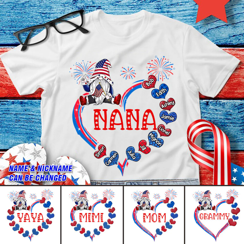 Personalized Nana 4Th Of July Hearts Independence Day T-Shirt - Image 3