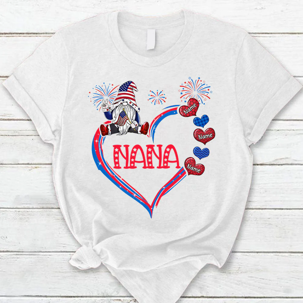 Personalized Nana 4Th Of July Hearts Independence Day T-Shirt - Image 4