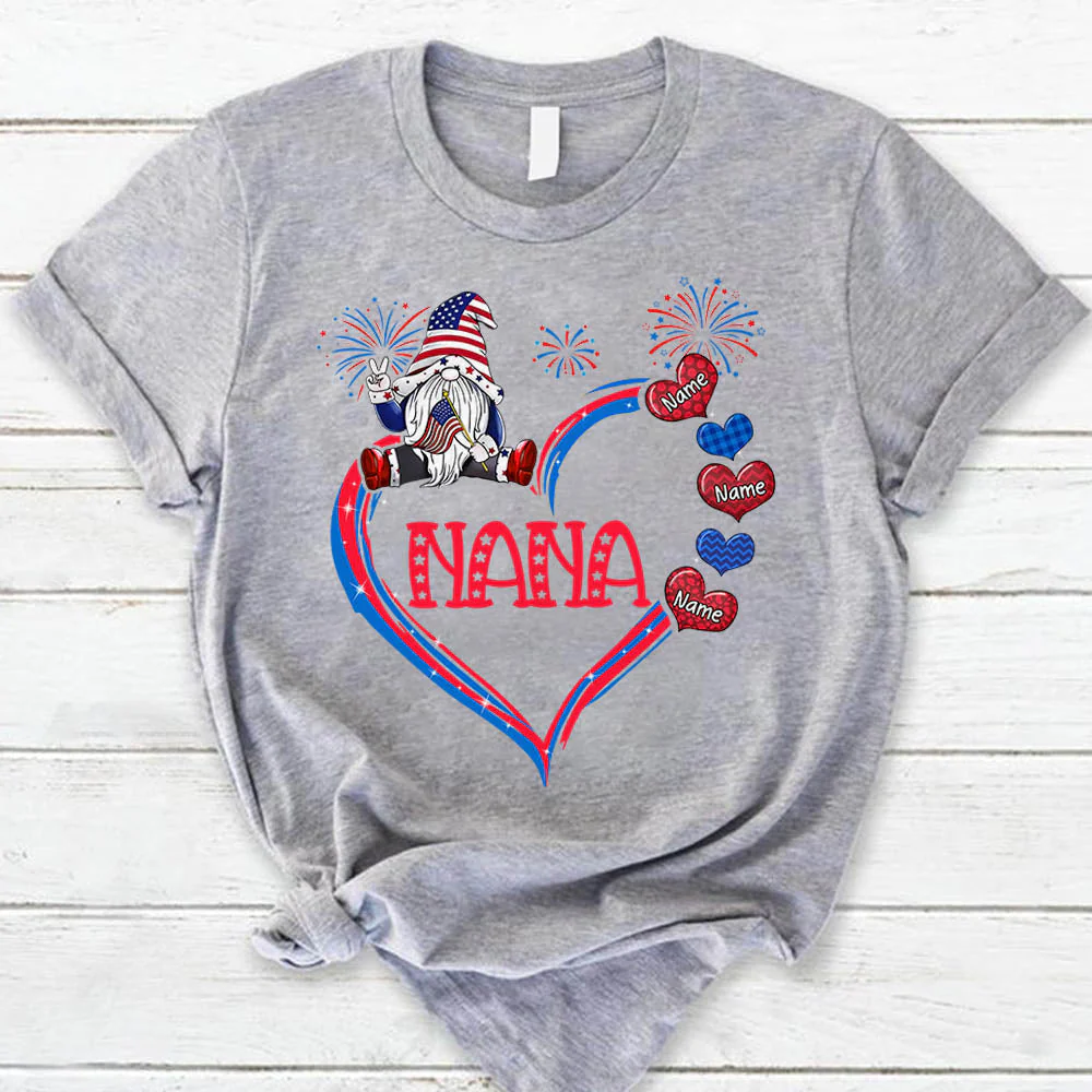 Personalized Nana 4Th Of July Hearts Independence Day T-Shirt - Image 5