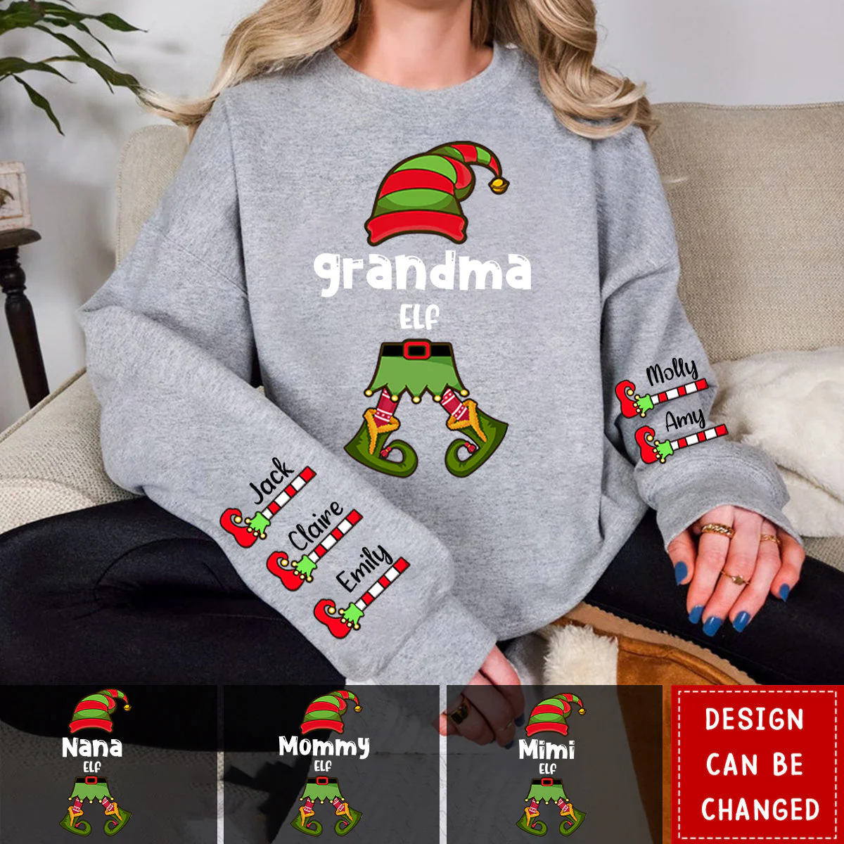 Personalized Nana Elf - Happy Christmas Sweatshirt - Image 2