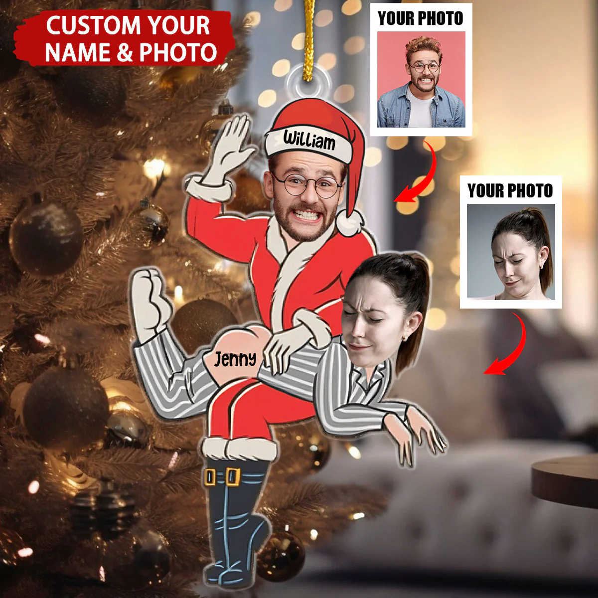 Funny Santa Couple Personalized Christmas Ornament - Image 2
