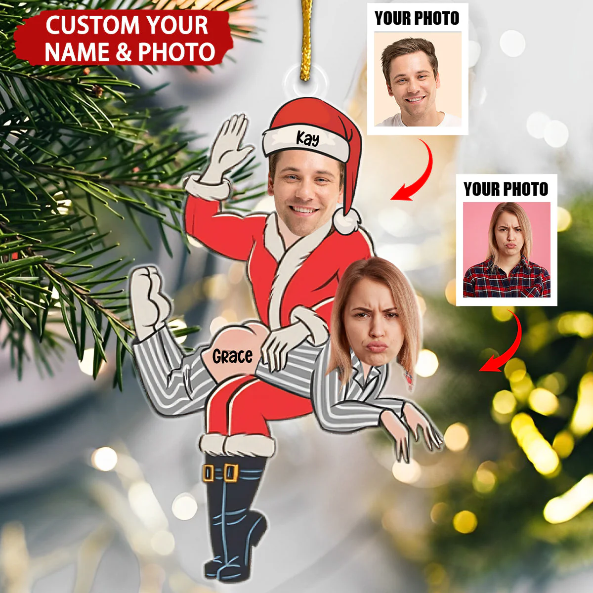 Funny Santa Couple Personalized Christmas Ornament - Image 3