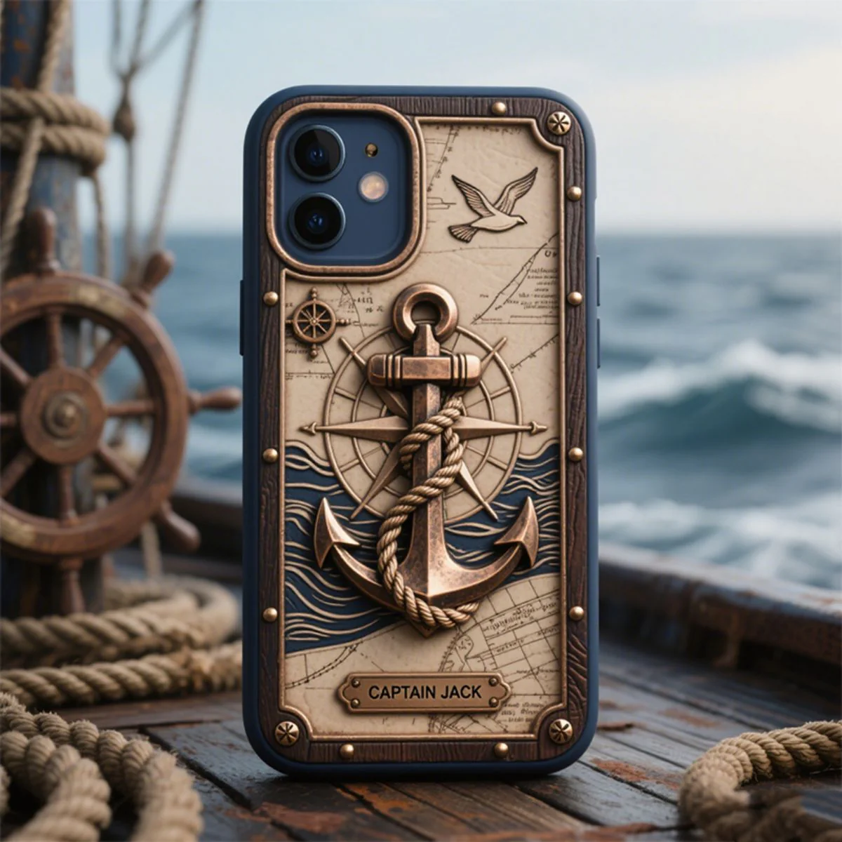 Personalized Nautical Anchor Vintage Nautical Map Fragment Phone Case - Image 2