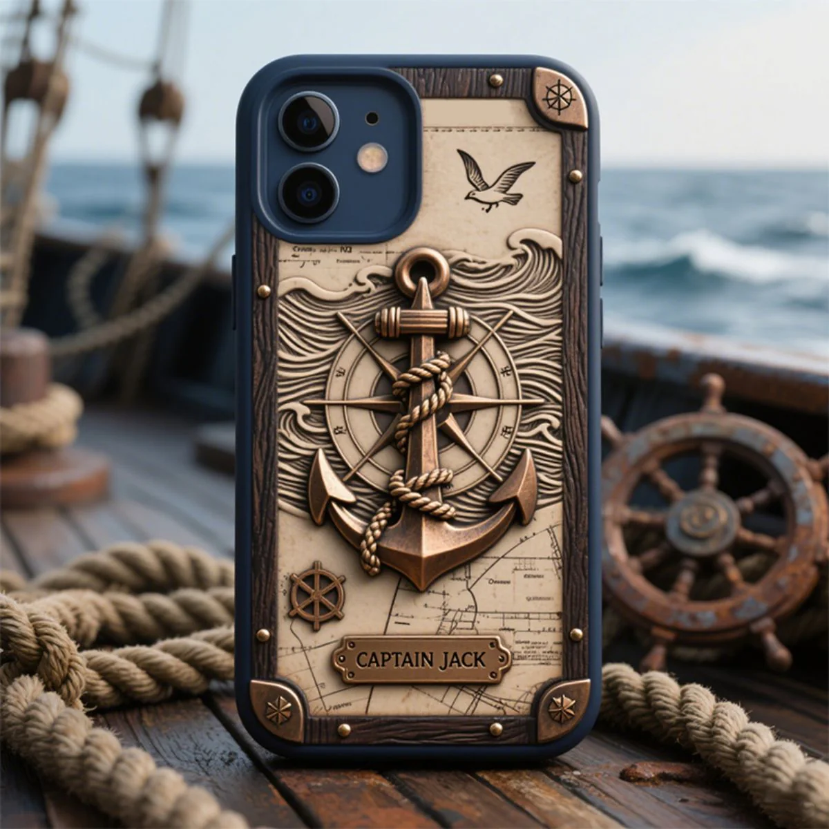 Personalized Nautical Anchor Vintage Nautical Map Fragment Phone Case - Image 3