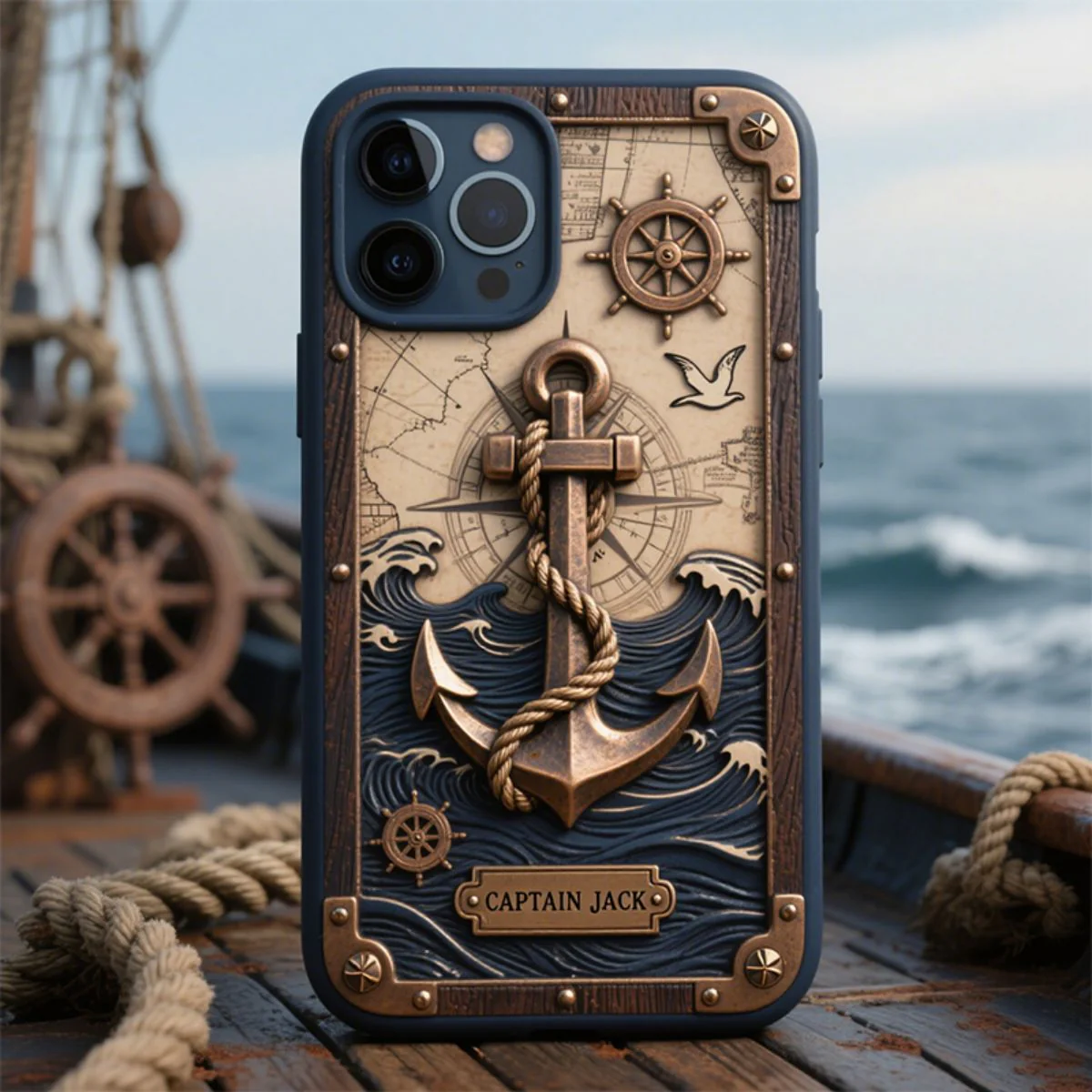 Personalized Nautical Anchor Vintage Nautical Map Fragment Phone Case - Image 4