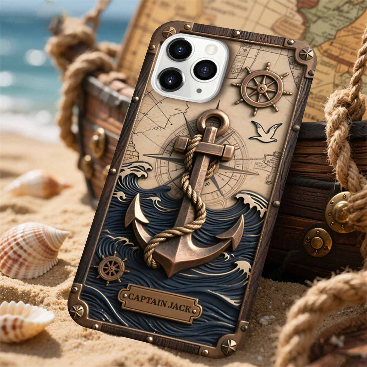 Personalized Nautical Anchor Vintage Nautical Map Fragment Phone Case - Image 6