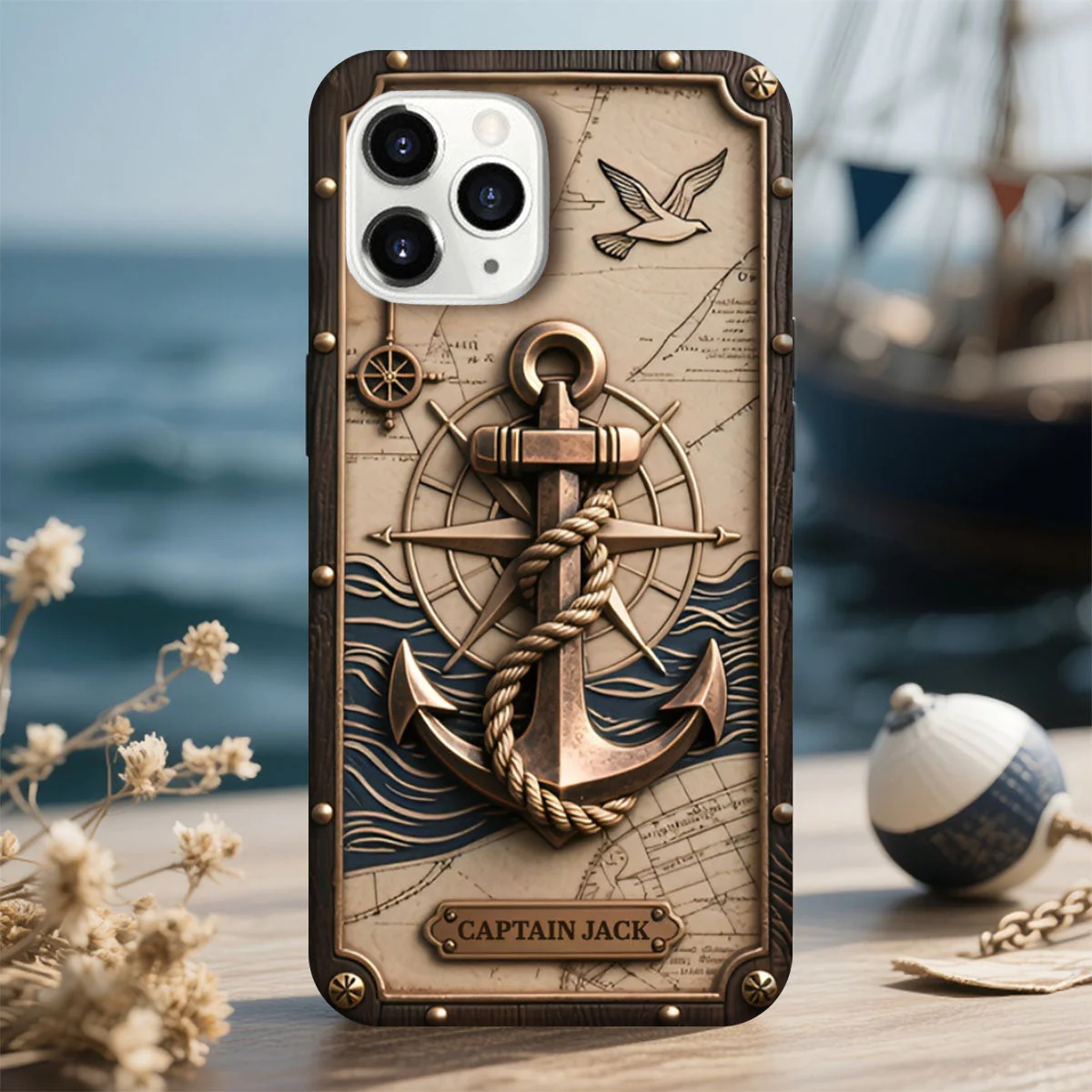 Personalized Nautical Anchor Vintage Nautical Map Fragment Phone Case - Image 7