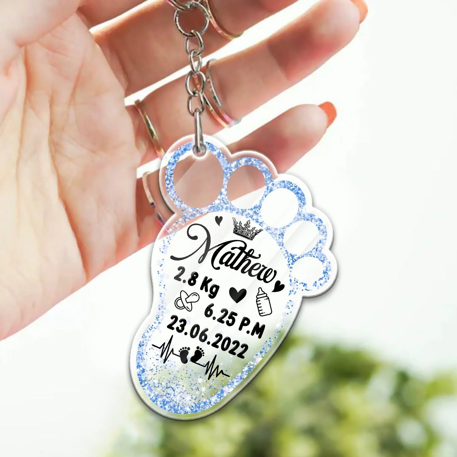 Personalized New Baby Foot Acrylic Keychain - Image 2