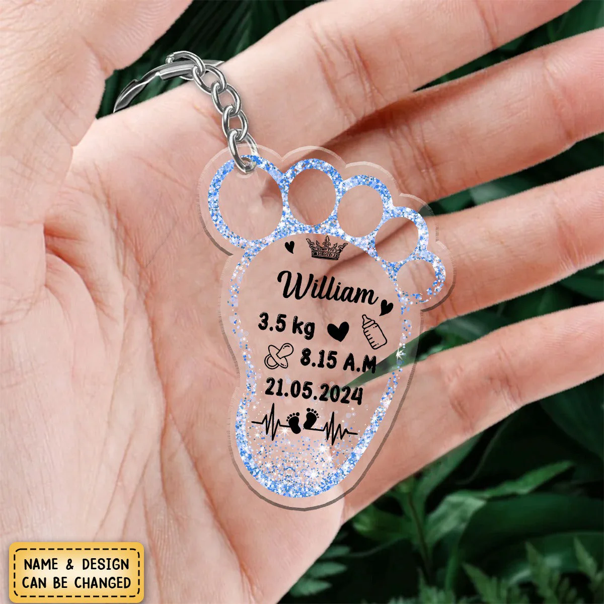 Personalized New Baby Foot Acrylic Keychain - Image 3