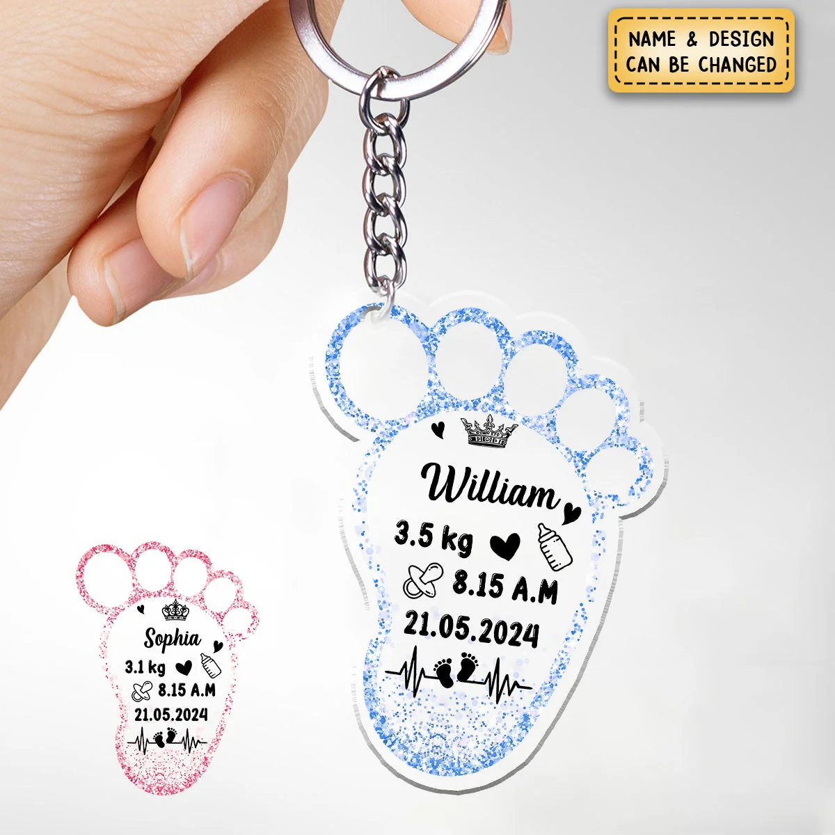 Personalized New Baby Foot Acrylic Keychain - Image 4
