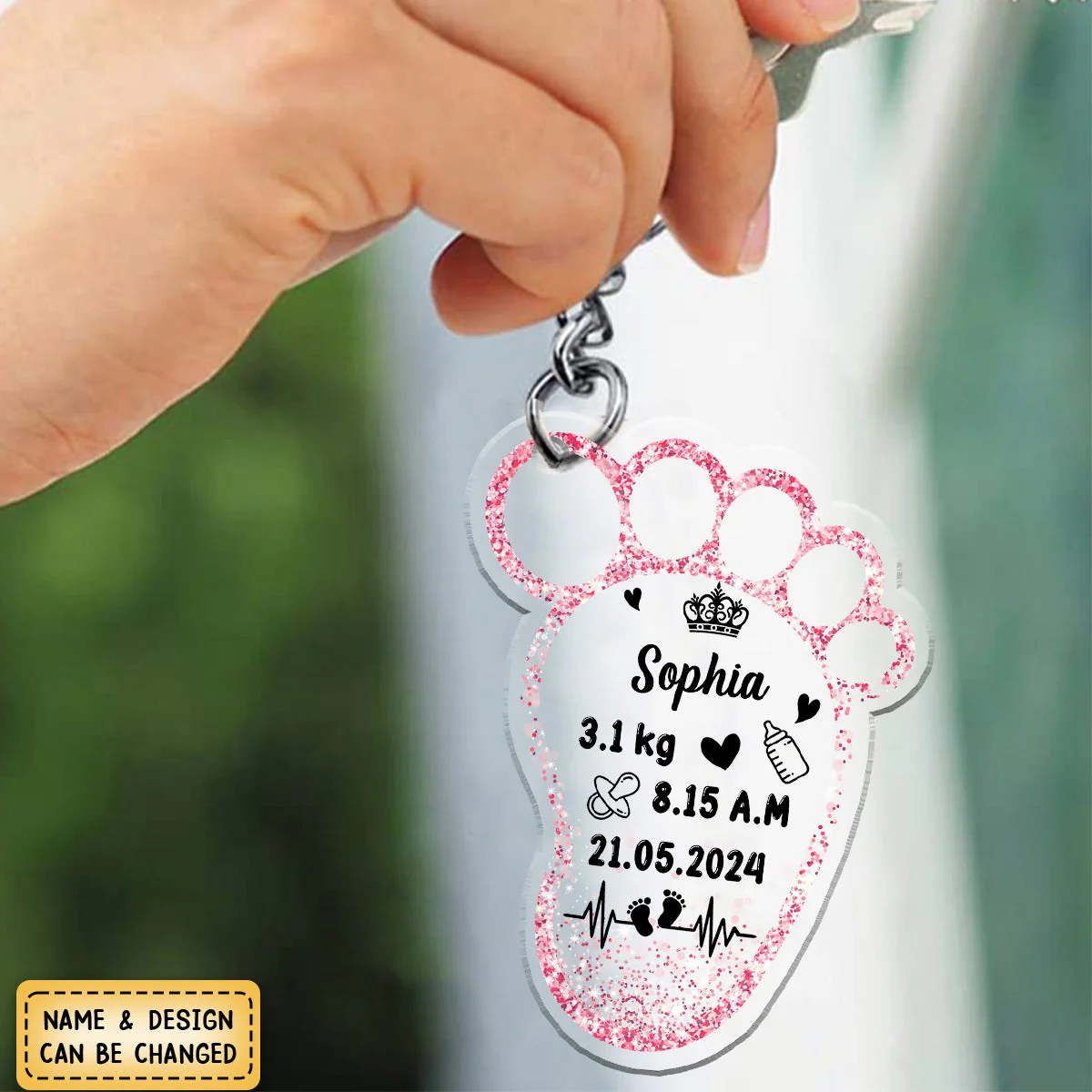 Personalized New Baby Foot Acrylic Keychain - Image 5