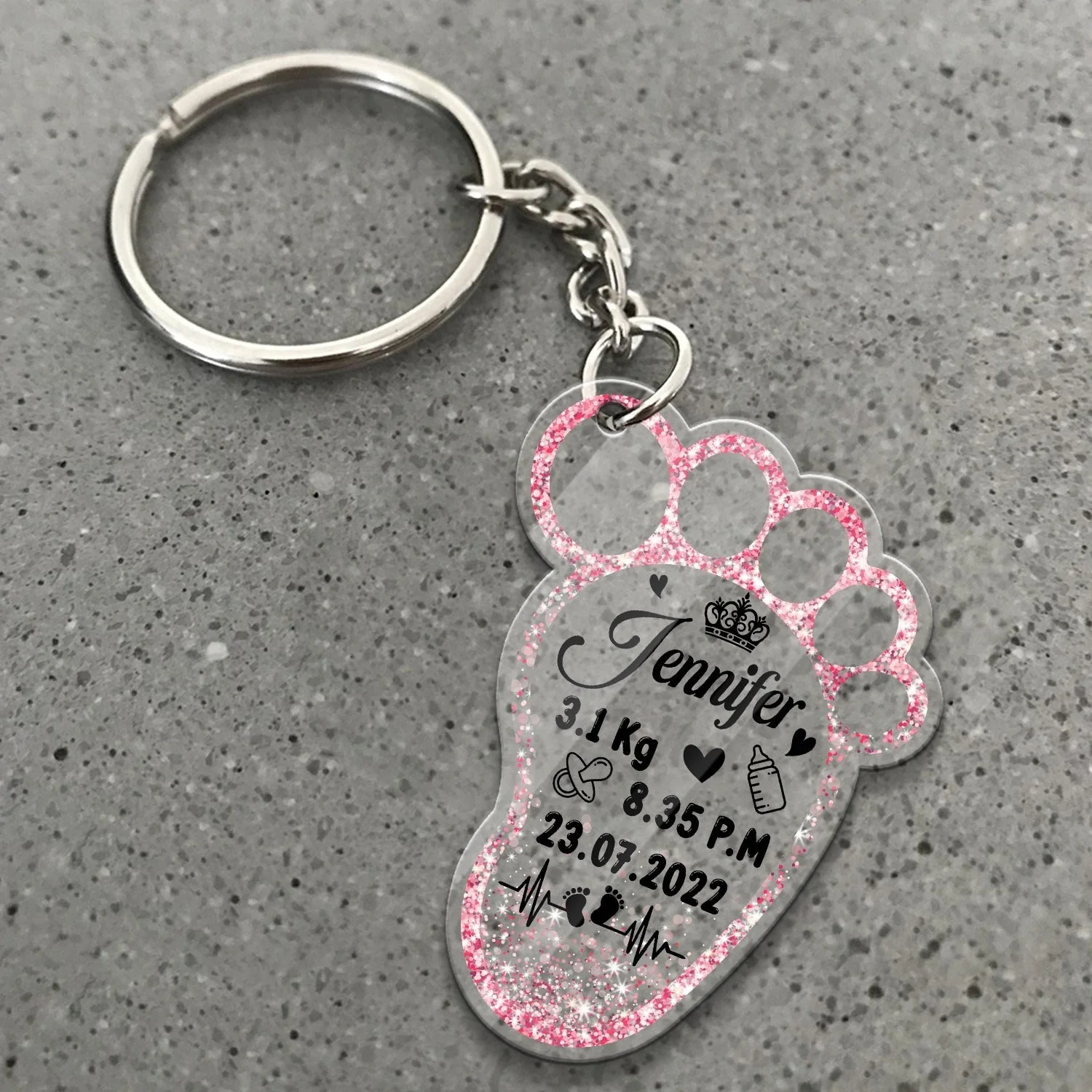 Personalized New Baby Foot Acrylic Keychain - Image 6