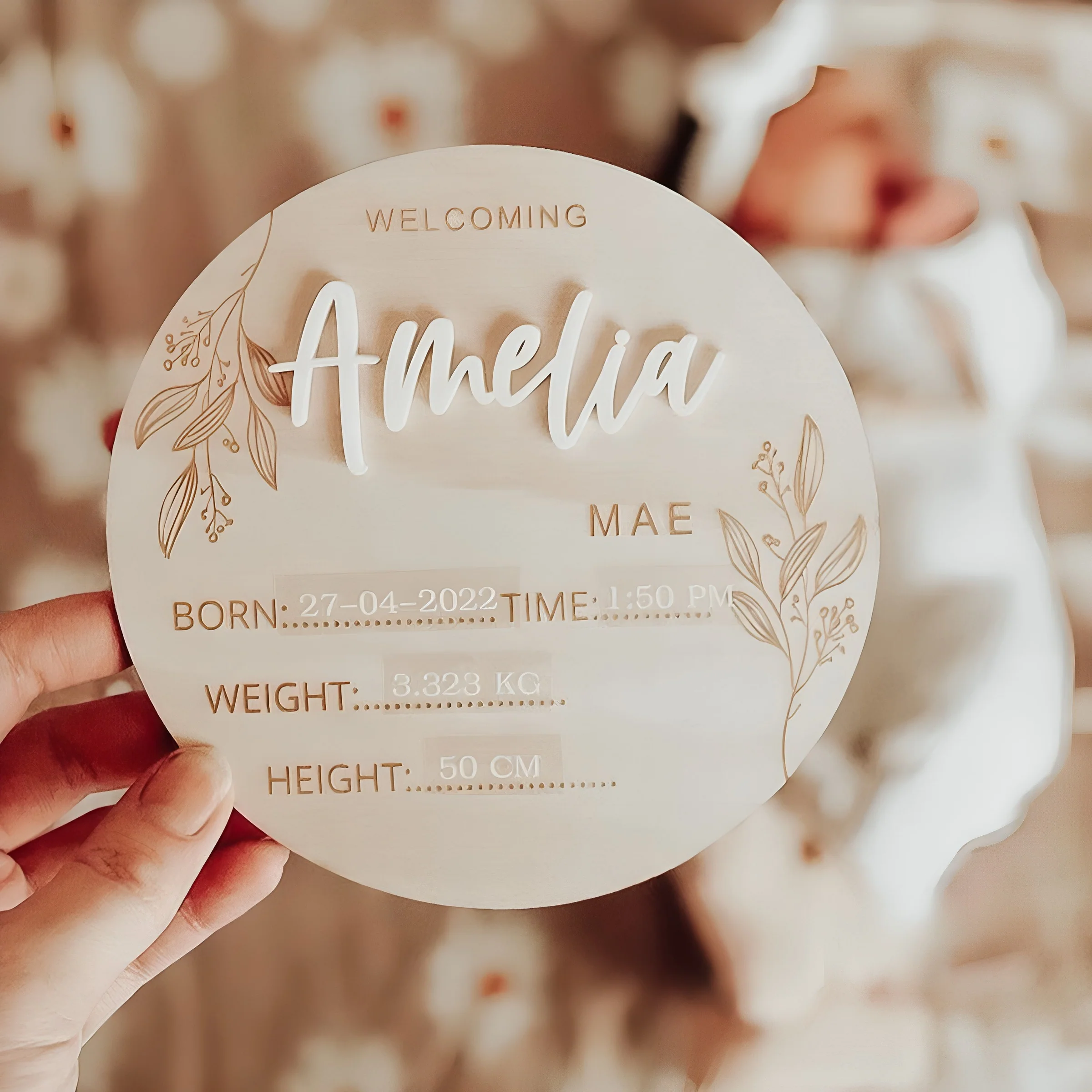 Personalized Newborn Gift Baby Birth Announcement Sign Plaque - Image 4