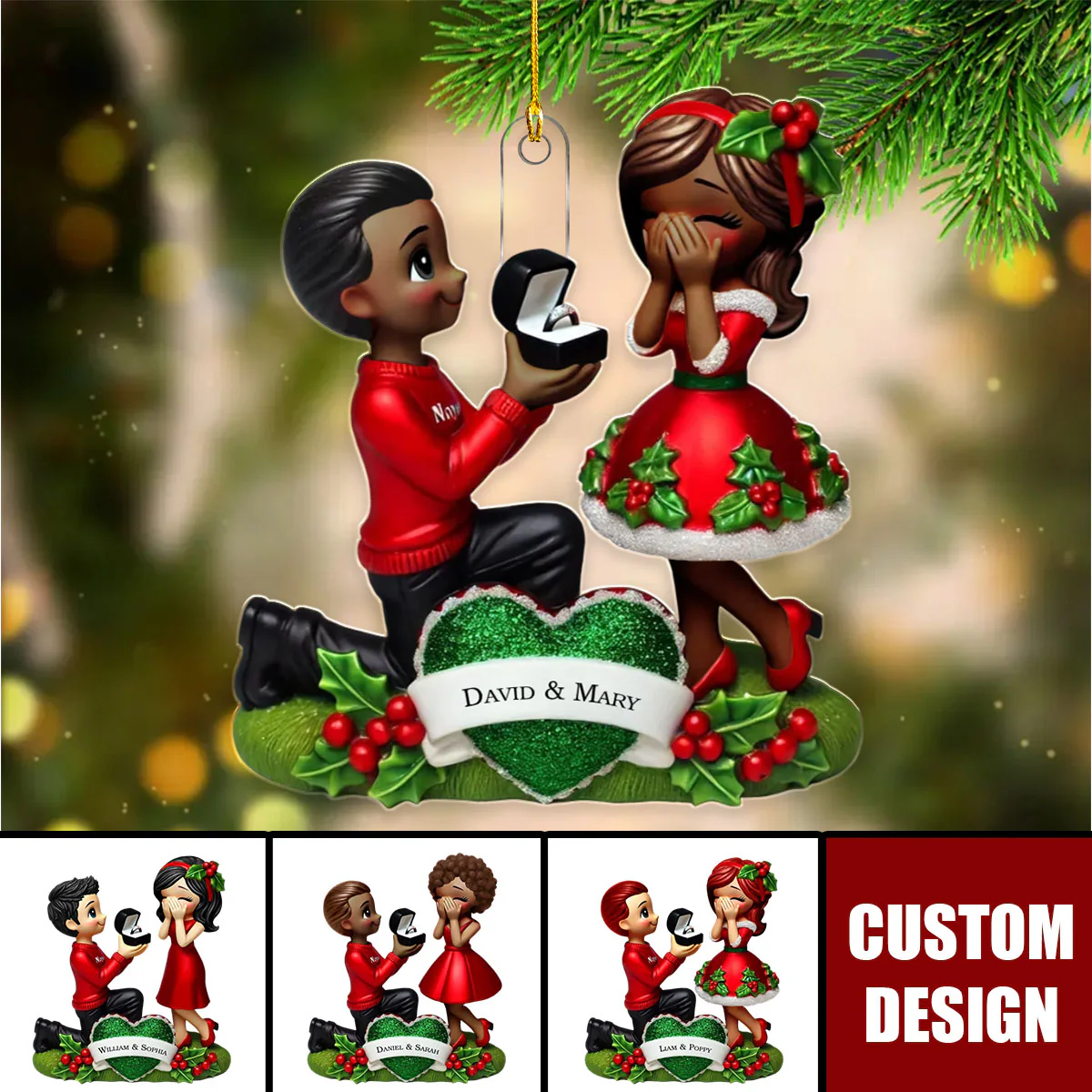 Personalized Newly Engaged Ornament, She Said Yes! - Custom Just Engaged Gifts for Couples - Image 3
