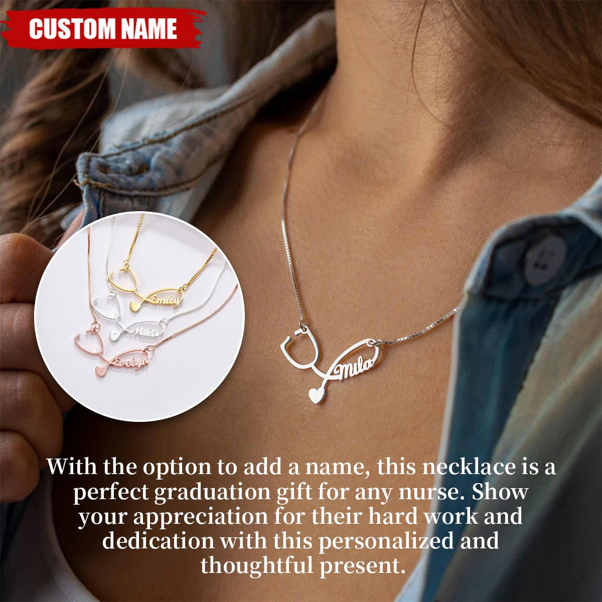 Personalized Nurse Stethoscope Necklace With Name - Ideal Graduation Gift For Medical Professionals - Image 2