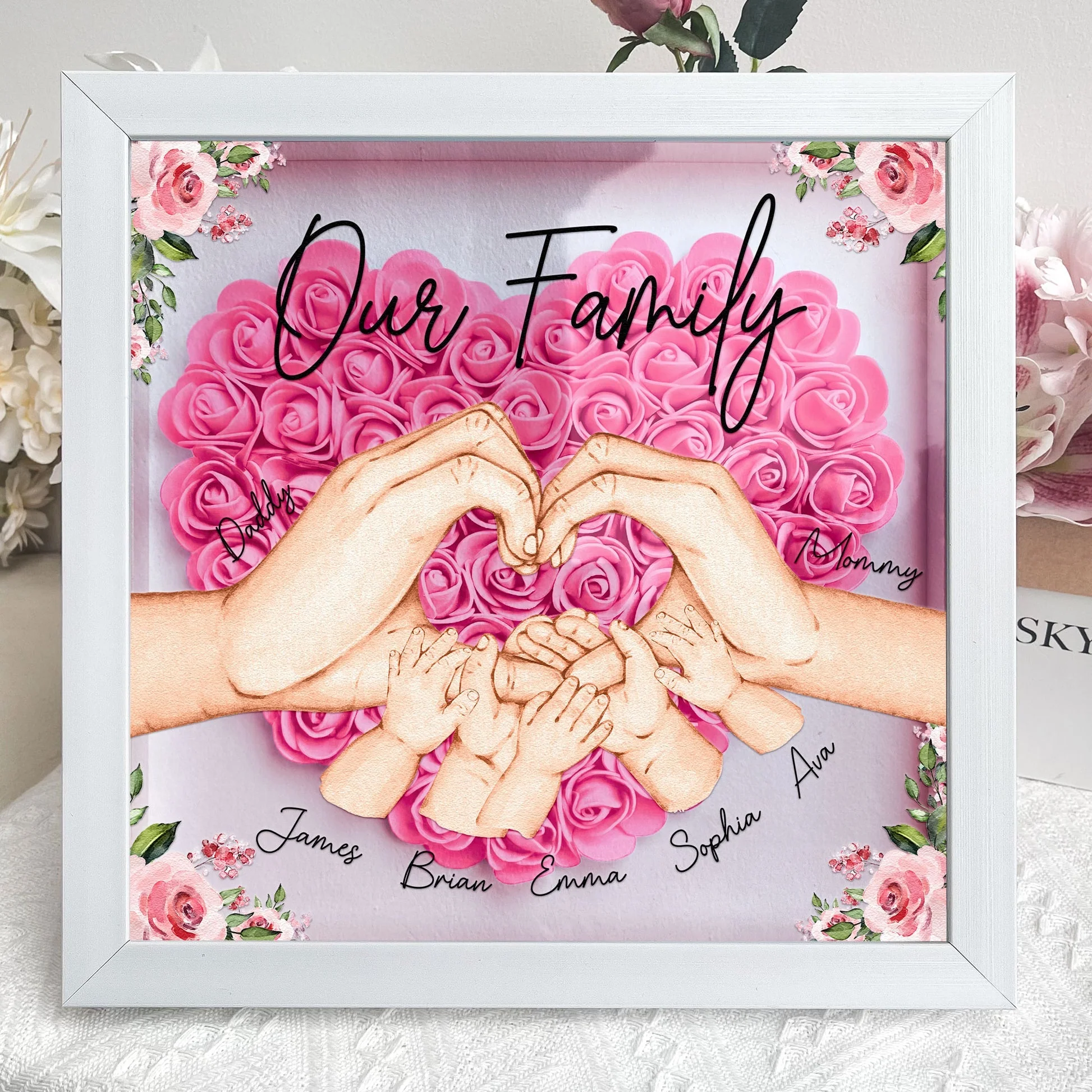 Personalized Our Family Hands Flower Shadow Box - Image 2