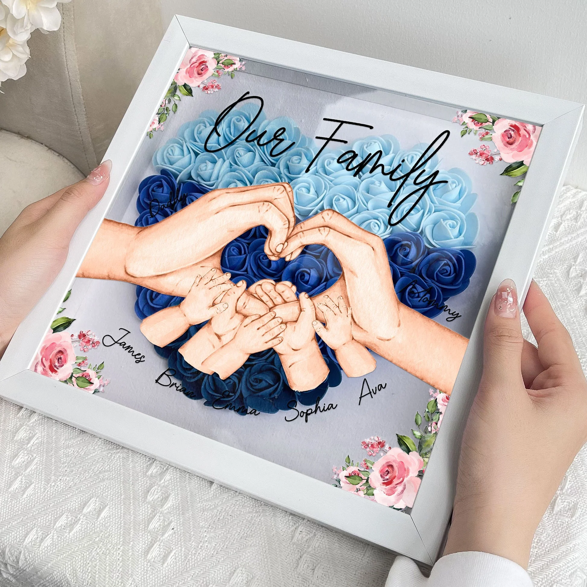 Personalized Our Family Hands Flower Shadow Box - Image 3
