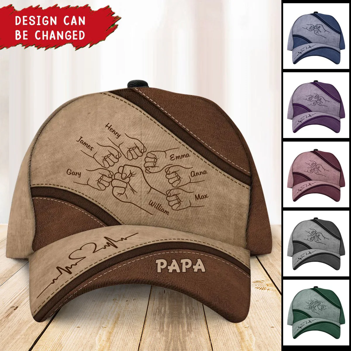 Personalized Outline Fist Bump Daddy Grandpa Classic Cap - Image 2