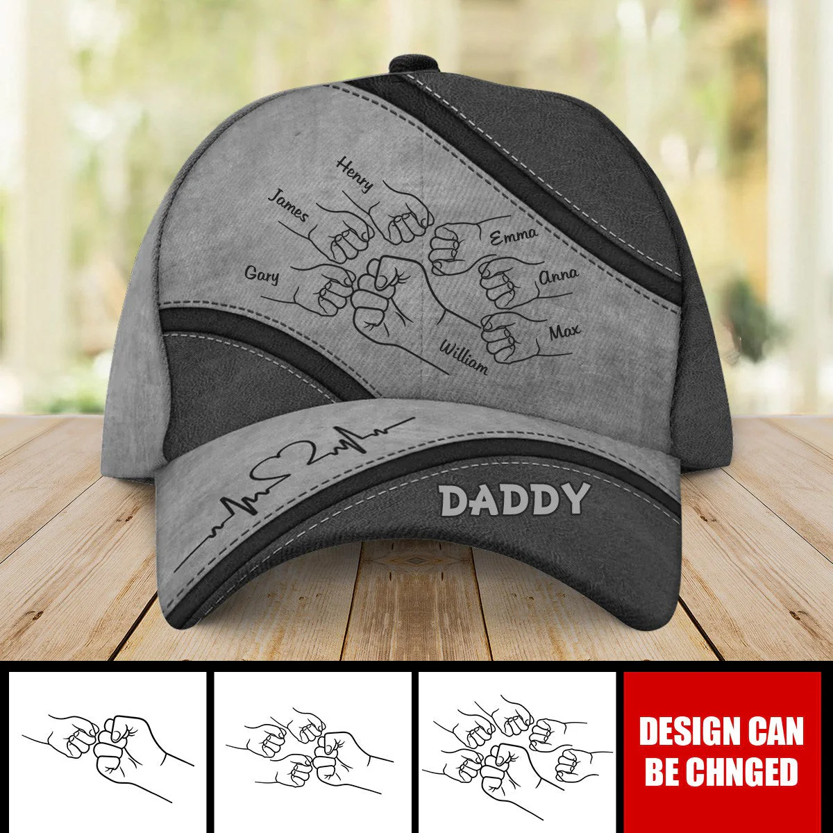 Personalized Outline Fist Bump Daddy Grandpa Classic Cap - Image 3