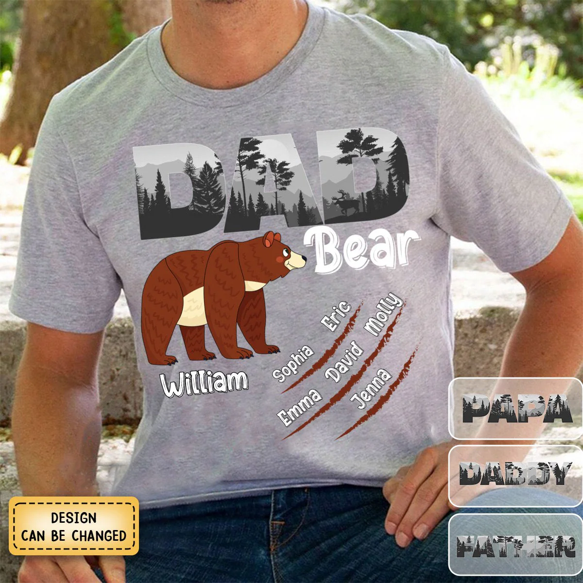 Personalized Papa Bear Pure Cotton T-Shirt Gift For Father - Image 3