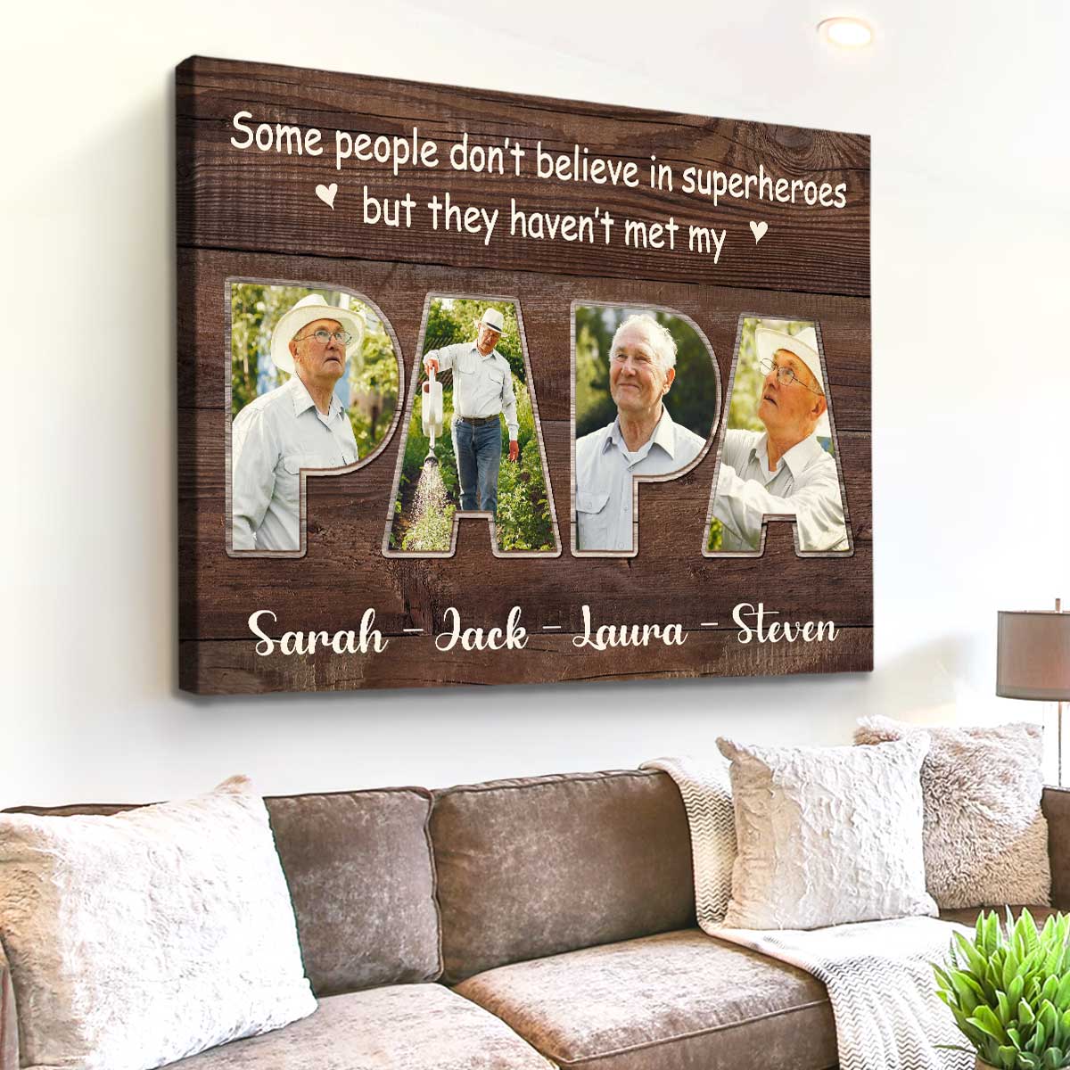 Personalized Papa Photo Collage Canvas Poster, Father's Day Gifts For Papa Grandpa - Image 4