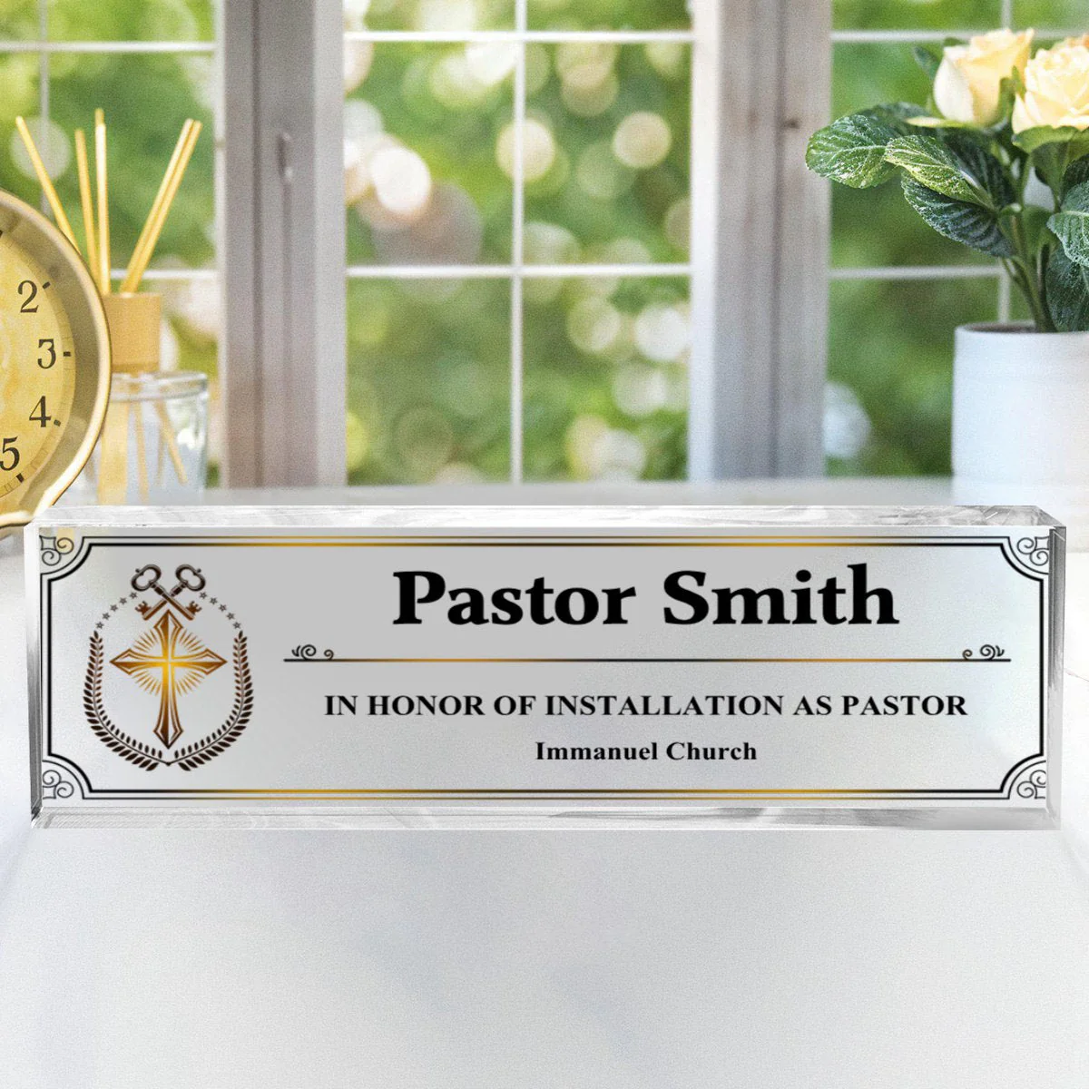 Personalized Pastor Desk Name Acrylic Plaque,Acrylic Reverend Name Sign - Image 2