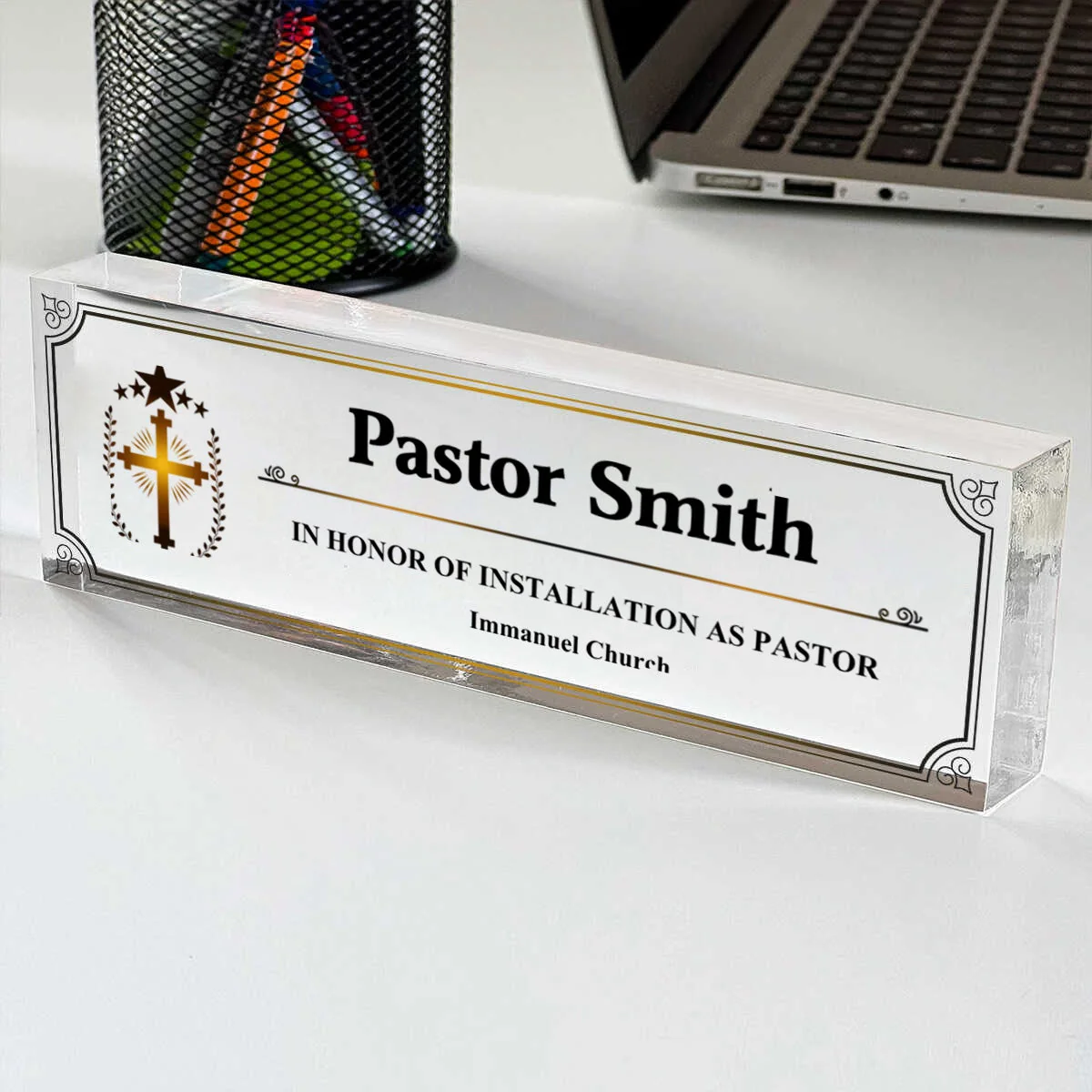 Personalized Pastor Desk Name Acrylic Plaque,Acrylic Reverend Name Sign - Image 5
