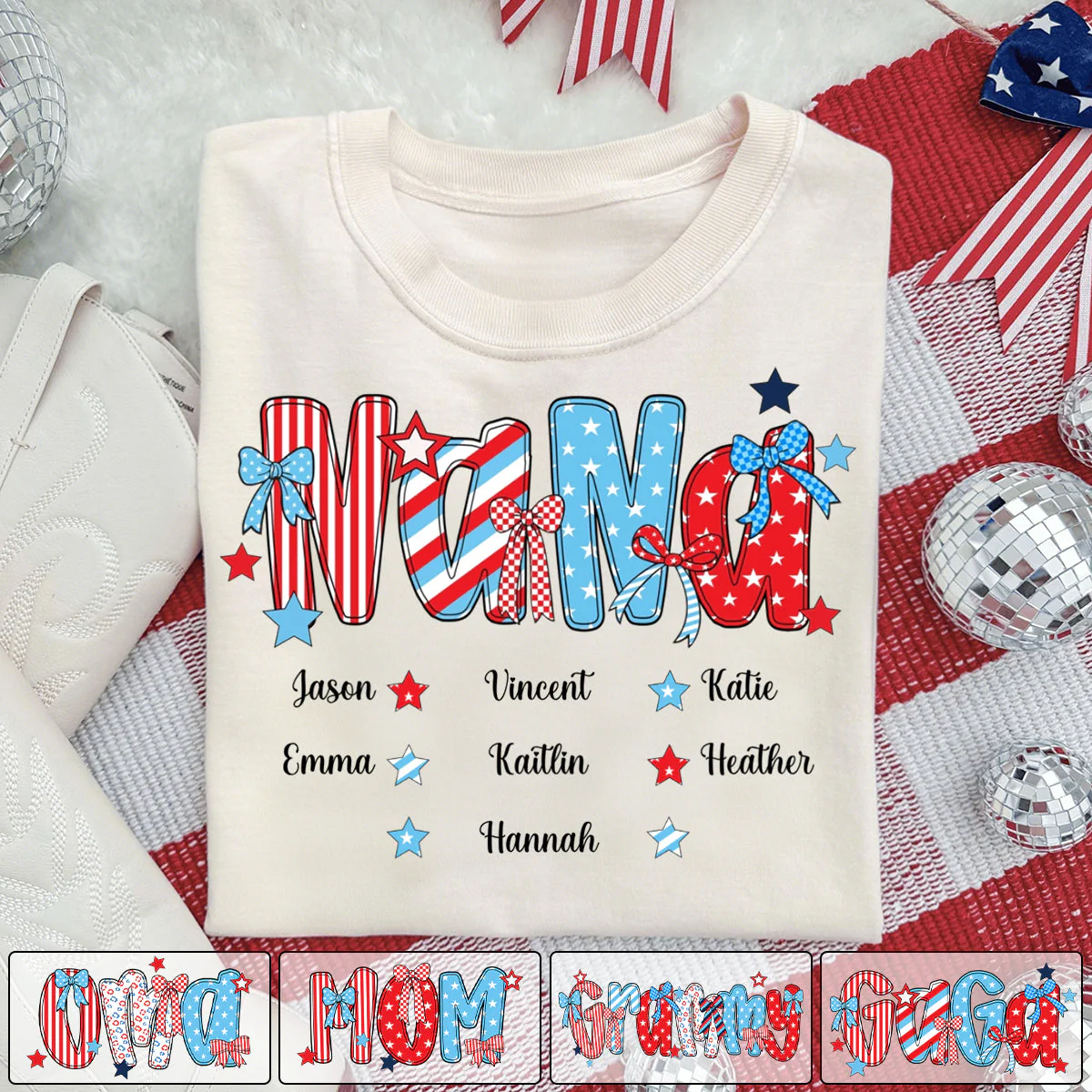 Personalized Patriotic American Flag Gigi Custom Gigi And Grandkids T Shirt - Image 5